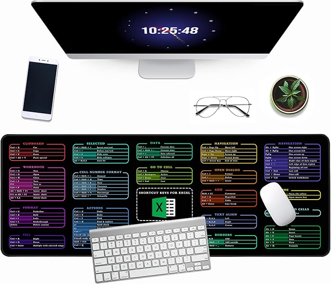 Excel Cheat Sheet Desk Pad, 31.5"x11.8", Waterproof Extra Large Excel Shortcut Mat with Stitched Edges, Anti-Slip Excel Mouse Pad for Office Desk, MS Excel/Word Shortcuts (Color Excel)