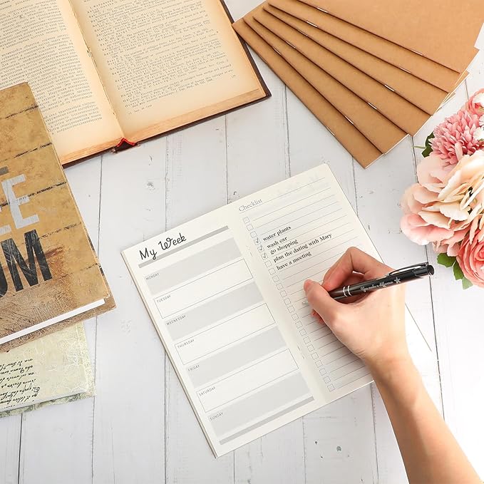 Qilery 100 Pcs 2025-2026 Daily Weekly Planner Bulk Christmas Employee Appreciation Gifts Small Pocket Journal to Do List Goals Notepad for Coworkers Teacher Students Team (Kraft Paper Color)