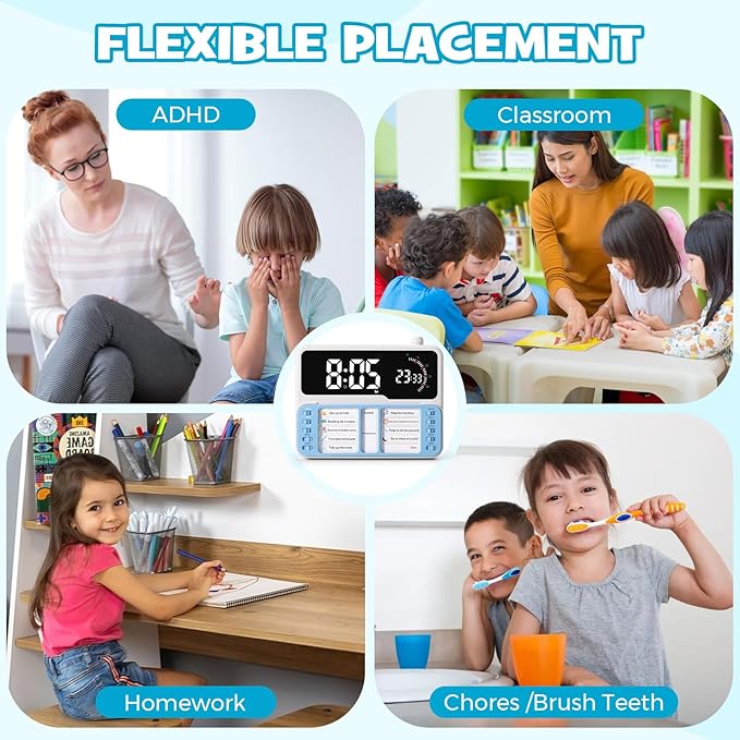 7-in-1 Visual Timer for Kids & Adults with Task Planner – ADHD Time Management Tool with Alarm, Countdown, Calendar, Temperature Display & Storage – Ideal for Home, School (Blue)