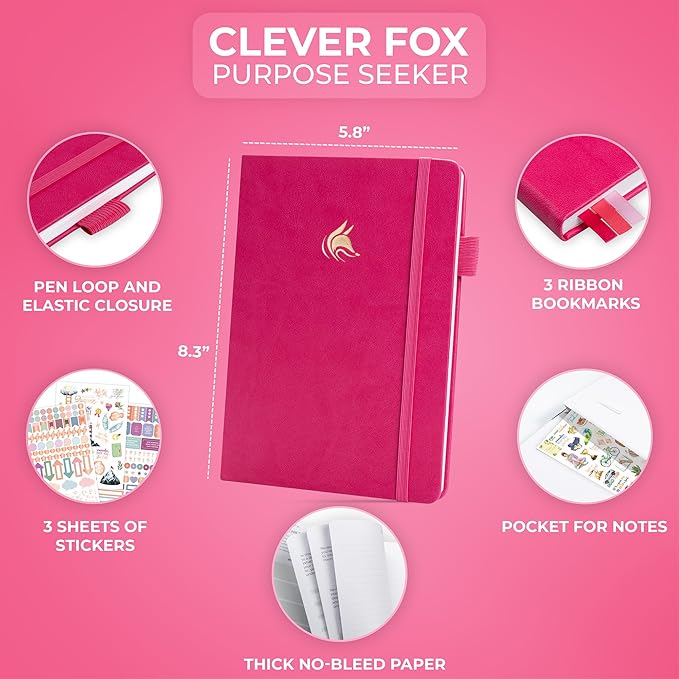 Clever Fox Purpose Seeker Journal – Guided Manifestation & Life Reflection Planner for Daily Self-Exploration, Goal-Setting & Gratitude (Fuchsia)