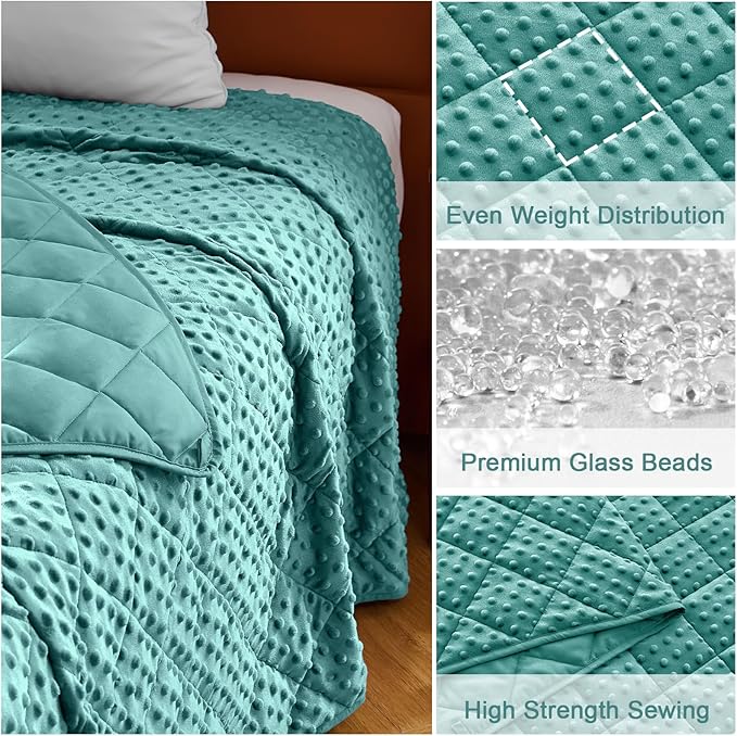 Weighted Blanket for Adults (12lbs, 48"x72" Twin Size) - Breathable Minky Heavy Blanket for 110-130lbs with Premium Glass Beads - Soft Thick Blankets for All-Season Sleeping - Teal