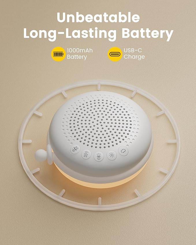 Glocusent 3-In-1 Portable Sound Machine for Baby, White Noise for Sleeping, Night Light & Phone Connected Speaker 34 Sounds Timing Function 1000mAh Large Battery Designed for Travel Deep Restful Sleep