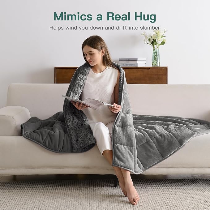 Lofus Weighted Blanket for Adults(15 lbs, 48" x 72"), Throw Heavy Blanket Machine Washable, Soft Weighted Blankets for Stress Relief and Sleep Promotion-Grey