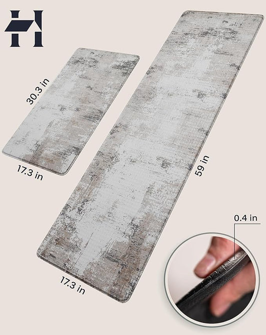 Anti-Fatigue Kitchen Mat Set – 2-Piece Memory Foam Cushioned Mats for Standing – Grant Beige, 18×30 & 18×60, 0.4 in Thick, Waterproof, Non-Slip – Homergy