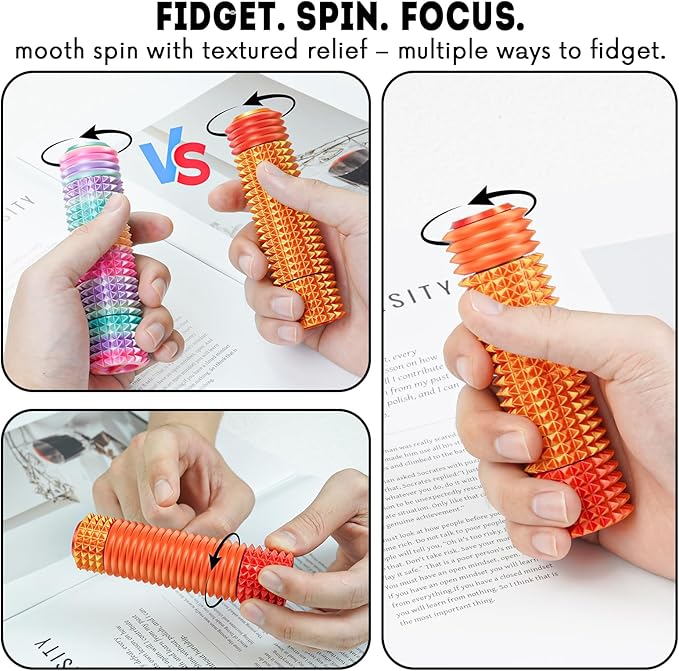 Fidget Roller Adults Teens Sensory Little Stim Gadget for Anxiety Relief Mild Ouchie,Desk Focus Tool Portable Hand Spinner Gifts Idea White Elephant Stocking Christmas(Sunset red,Compact Fit)