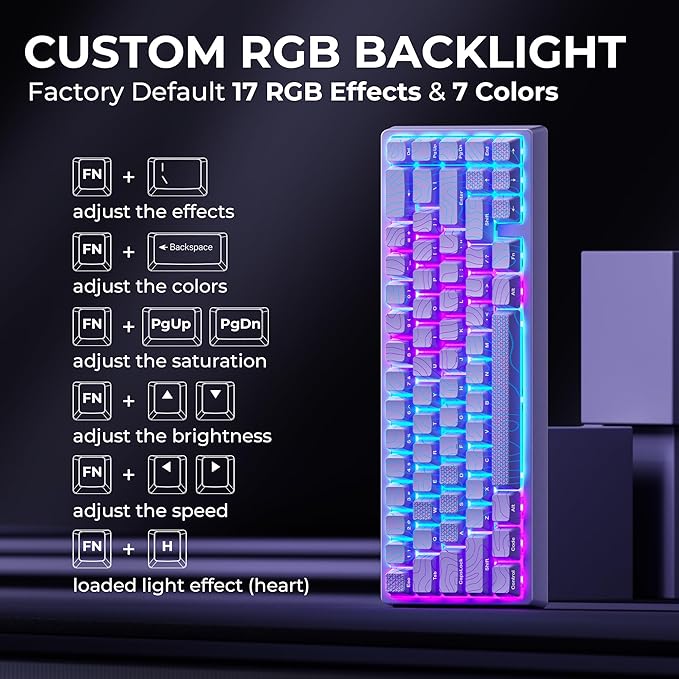 HITIME x XVX M67 60% Percent Keyboard Wireless, QMK/VIA Topographic Gaming Keyboard, Tri-Mode Thocky Creamy Mechanical Key Board, Hot Swappable Mount RGB IMD Tech for Win/Mac, Purple