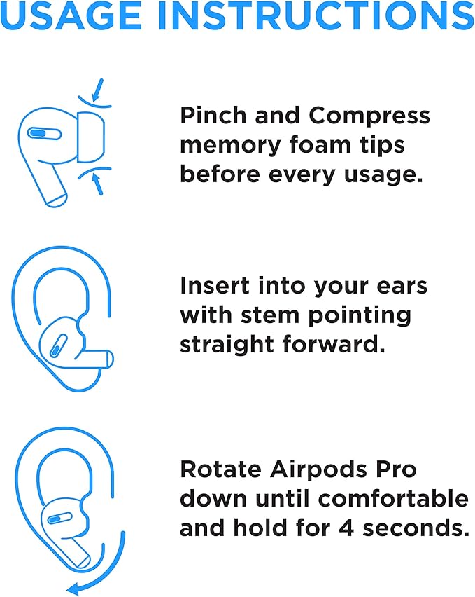 Foam Masters Memory Foam Ear Tips for AirPods Pro 1st & 2nd Gen | Comfortable | Secure | Better Noise Cancellation | Version 3.0 Replacement Buds (Large - 3 Pairs, White)