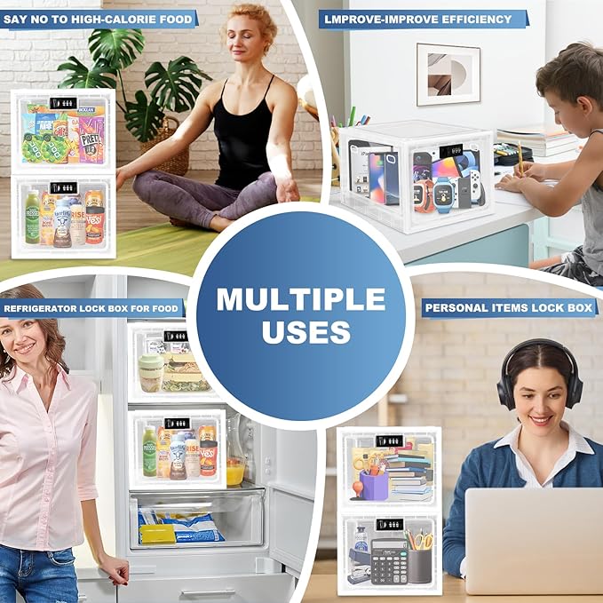 Medicine Lock Box for Safe Medication, Premium Material Lockable Storage Box Locking Organizer Bin with Combination Code for Fridge Food/Snacks/Phone/Tablet Jail/Home/Office Storage Lockers