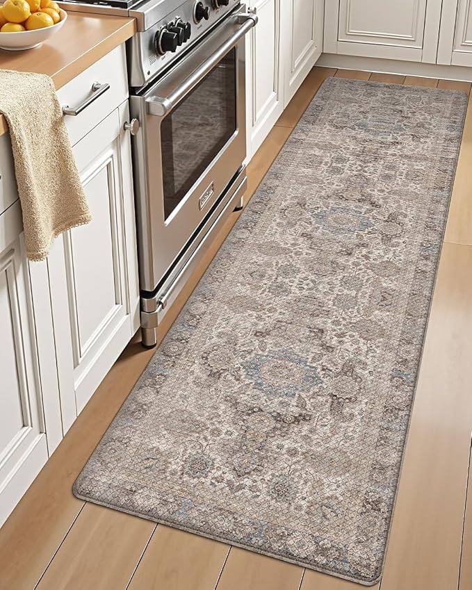 LUMI Kitchen Mat Anti Fatigue Cushioned, Memory Foam Padded Standing Rug Waterproof, Non Slip Comfort Floor Runner for Home, Sink, Laundry, Office, 17"x59", Taupe