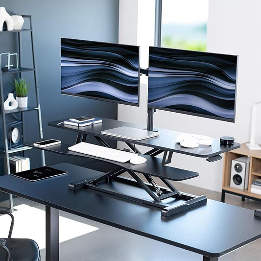 VIVO Height Adjustable 48 inch Standing Desk Converter with Dual 13 to 30 inch Monitor Stand, Sit Stand Monitor Mount and Desk Riser, Black, DESK-V048KB-M2