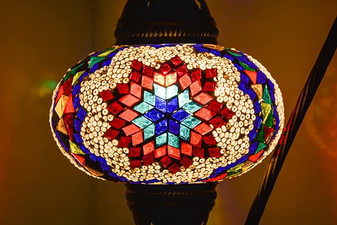 mozaist Turkish Moroccan Gooseneck Table Lamp, Mosaic Stained Glass Bedside Decor, Multicolor Swan Neck Rustic Handmade Home Decorative Light with E12 Socket & US Plug (Mix Star)