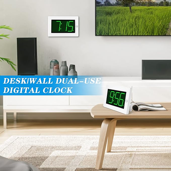 KWANWA LED Digital Clock, Alarm Clock, Wall Clock, 3" LED Digit Display, Adjustable Brightness, Auto Night Mode, Auto Alarm Volume Increasing, Wall-Mount & Table-top, Alarm Clock for Bedroom