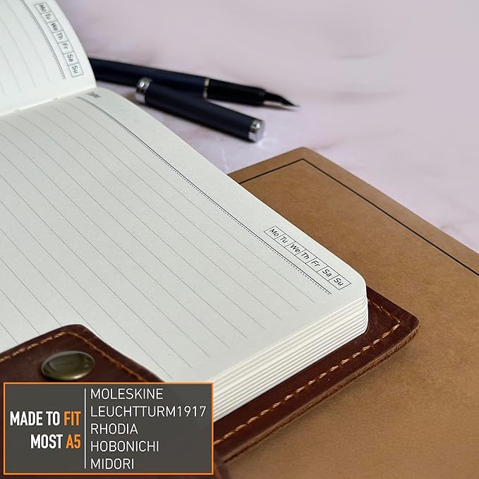 Vintage Logbook Inspired Refillable Leather Journal – A5 8x5 Notebook for Men and Women, 2 Premium Inserts (Lined & Blank), 400 Pages of 100gsm Ink-Proof Paper - Reusable Cover Writing Journal