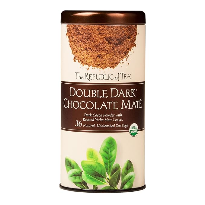 The Republic of Tea – Organic Double Dark Chocolate Maté, Naturally Caffeinated Yerba Maté, Steeps 36 Cups