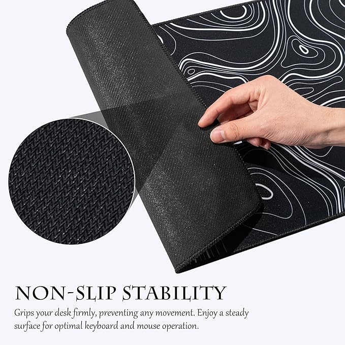 ALOANES Waterproof Mouse Pad with Durable Stitched Edge, XL Gaming Keyboard Pad, Non-Slip Rubber Base, Extended Desk pad for Gamer, Office & Home, Black Topographic Map Mousepad 31.5''x 11.8''x 0.12''