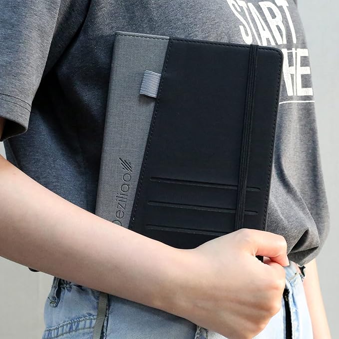 Deziliao Lined Journal Notebooks with Pen Loop, Hardcover Notebook Journal for Work, 100Gsm Premium Thick Paper with Inner Pocket, Medium 5.7''''x8.4'''', ?Black, Ruled, 1 Pack