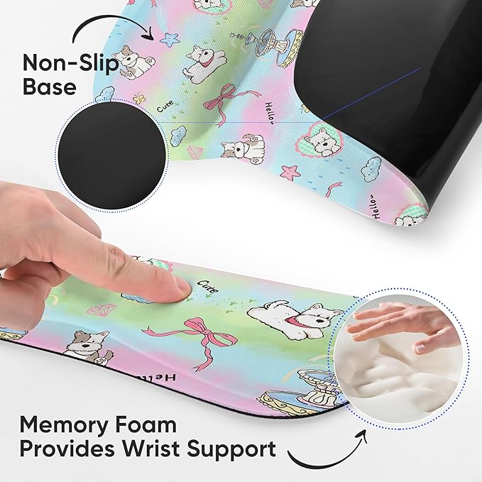 RICHEN Mouse Pad and Keyboard Wrist Rest, 3-in-1 Computer Mousepad and Coaster Set, Non-Slip Keyboard Wrist Rest and Mouse Pad Set Ergonomic Design (Dogs)