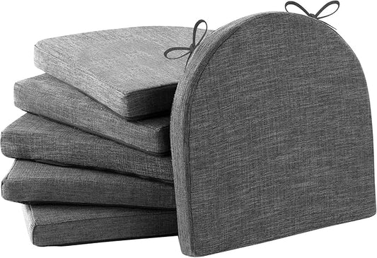 Chair Cushions for Dining Chairs with Ties and Removable Cover, Dining Kitchen Chair Pads with Non-Slip Bottom, High-Resilience Indoor Seat Cushions, 16'' x 16'' x 2'', Set of 6, Dark Grey