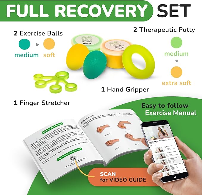 Physical Therapy Putty Kit, Finger Exercisers, and Hand Strengtheners. Improves Grip Strength, Dexterity, and Mobility. Supports Injury and Recovery Stress Relief