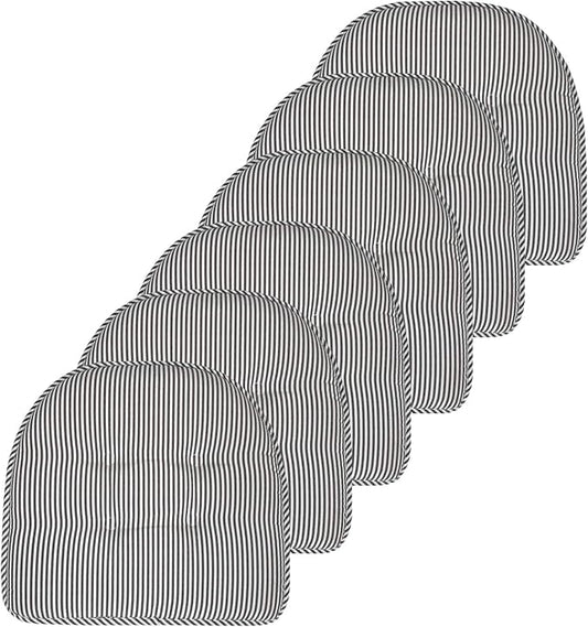 Sweet Home Collection Chair Cushion Memory Foam Pads Tufted Slip Non Skid Rubber Back U-Shaped 17" x 16" Seat Cover, 6 Count (Pack of 1), Pinstripe Charcoal