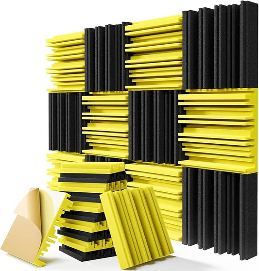 12 Pack Sound Proof Foam Panels for Walls, 12" x 12" x 2" Self-Adhesive Acoustic Panels, High-Density Soundproof Wall Panels for Studio Home and Ceilings (Black+Yellow)