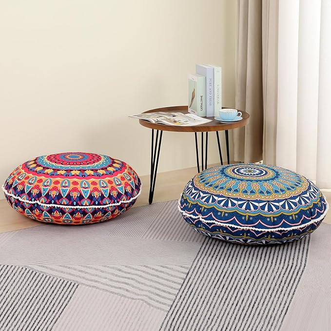 32 inches Meditation Floor Cushion for Adults, Round Large Thick Floor Pillow, Memory Foam Filling, Green