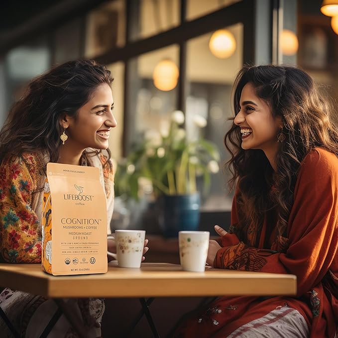 Lifeboost Cognition Adaptogenic Mushroom Coffee - Great Tasting Organic Lions Mane & Chaga Medium Roast Nootropic Coffee - Increase Energy, Boost Focus & Immune Support - 12 oz Bag - Ground