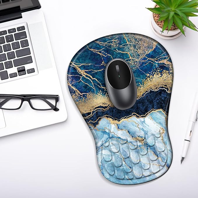 Ergonomic Mouse Pad with Wrist Rest Support, Mousepad with Comfortable Memory Foam Wrist Rest and Non-Slip PU Base for Pain Relief, Computer, Laptop, Office, Home (Marble)