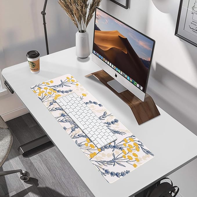 ALOANES Waterproof Mouse Pad with Durable Stitched Edge, Large Gaming Keyboard Pad, Non-Slip Rubber Base, Extended Desk pad for Gamer, Office & Home, Yellow Flower Mousepad 27.6''x 11.8''x 0.12''