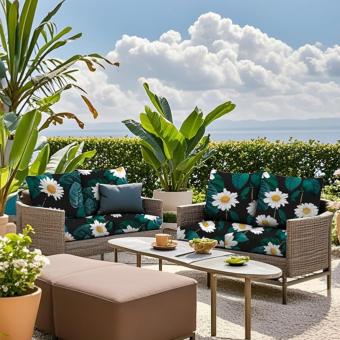 8Pcs Stretch Patio Cushion Covers Waterproof Outdoor Cushion Covers Patio Couch Cover Slipcovers, for Outdoor Furniture Protector Covers Replacement(Cover Only) (Magritte)