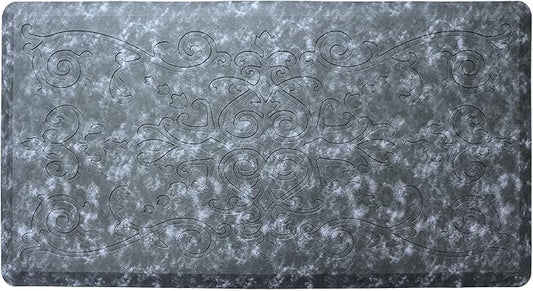 J&V TEXTILES Medallion Embossed Kitchen Mat Cushioned Anti Fatigue Floor Mat, Thick Non Slip Waterproof Kitchen Rugs and Mats,Heavy Duty Foam Standing Mat for Kitchen (Navy Blue, 17" X 28")