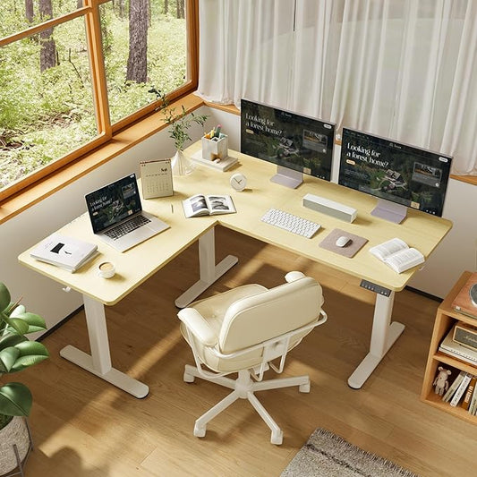 YDN L Shaped Standing Desk, Electric Standing Desks L Shape Adjustable Height Dual Motor, 63 x 55 Inch Corner Standing Desks with Splice Board for Home Office, Large Standing Desk, Nature