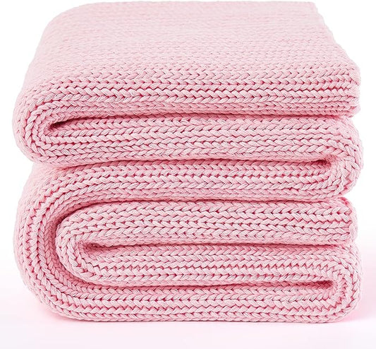 Guohaoi Knitted Weighted Blanket Kids (Pink 50"x60" 5lbs) No Beads Cooling Heavy Blanket, Home Decor Breathable Chunky Knit Throw Blanket for All-Season Use