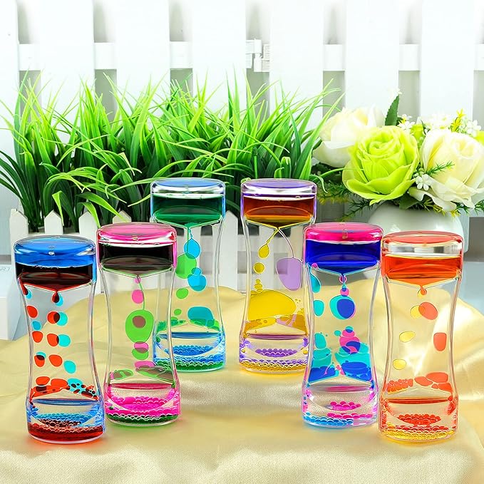 FKYTION Liquid Motion Bubbler Timer Pack of 5 Colorful Hourglass Liquid Bubbler ADHD Fidget Toy Sensory Toy Anxiety Toys Autism Toys Children Activity Calm Relaxing for Kids Teenager Adults