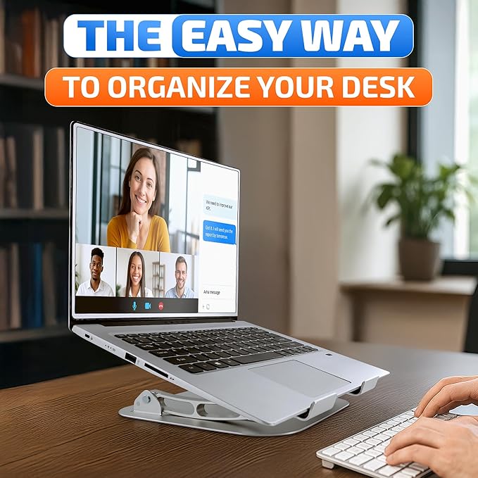 Adjustable Laptop Stand For Desk - Portable Laptop Riser for Desk with Ventilation Slots for Enhanced Airflow, Non-Skid Silicone Pads, Adjustable Height & Angle - Computer Stand for 10-17.3" Laptops