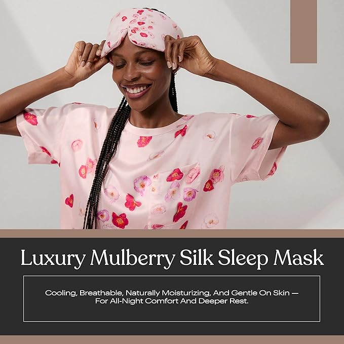 Lunya Washable Silk Sleeping Mask – Thermoregulating Mulberry Silk, Light Blocking and Comfortable Fit – Sleep Mask for Women and Men with Box – California Poppy – Large