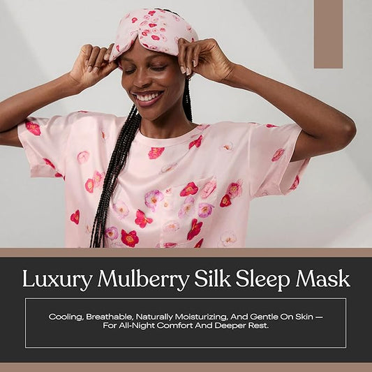 Lunya Washable Silk Sleeping Mask – Thermoregulating Mulberry Silk, Light Blocking and Comfortable Fit – Sleep Mask for Women and Men with Box – California Poppy – Large