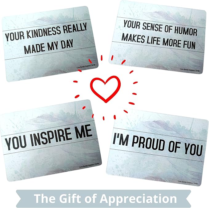 Better Me Love Bombs Kindness Cards – 111 Appreciation & Gratitude Cards, Love Notes for Him & Her, Just Because Gifts, Perfect for Valentine's Day (White & Gold)