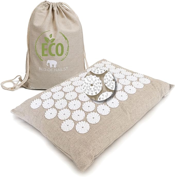 Original Premium Comfortable ECO Acupressure Pillow Flat Cushion, 2520 Acupuncture Pressure Points for Neck Pain, Back Pain, Stress Relief, Linen Tote Bag, 16x11x4