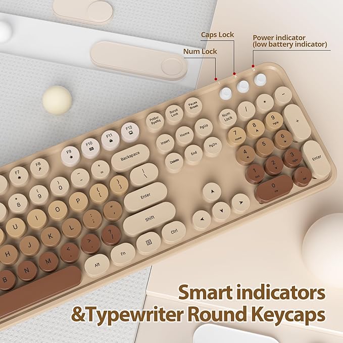 Fogruaden Wireless Keyboard and Mouse Combo, Retro Typewriter Full-Size Keyboard with Number Pad and Cute Mouse, Gradient Colorful Computer Keyboard for Windows PC Desktops Laptop