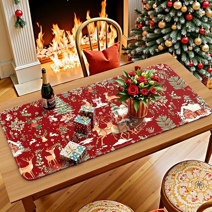 iCasso Christmas Desk Mat, Large Mouse Pad With Stitched Edges, Anti-Slip Big Mousepad for Desktop, Office Set for Women (Red)