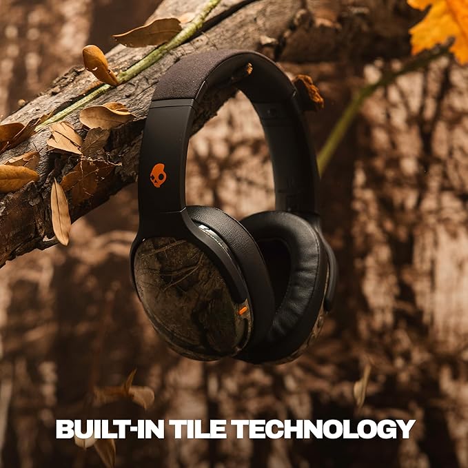 Skullcandy Crusher Evo Wireless Bluetooth Headphones with Multi-Sensory Bass, Noise Isolating Over-Ear Fit, Up to 40 Hours Battery, Microphone for iPhone Android - Realtree APX Black/Orange