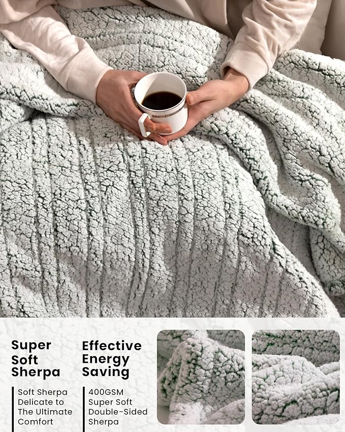 Electric Blanket Queen 84 x 90 Inches, Double-Sided Sherpa, Soft & Cozy Thick Heated Blanket with 6 Heat Settings, 1-10 Hour Auto Off, Machine Washable, Ideal for Couch, Sofa, Bed, Office, Light Sage