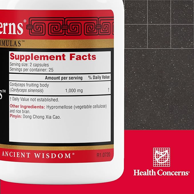 Health Concerns Cordyceps PS – Lung Support & Respiratory Health Supplement – Mushroom Fruiting Body for Immune Function, Heart Health, Circulation, Athletic Energy, Oxygen Support – 50 Capsules