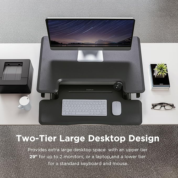 29" Electric Standing Desk Converter, Dyropcurv Series Height Adjustable Computer Desk Ergonomic Home Office Desk for Adults, Sit to Stand Desk with Quiet Motor, Dark Gray