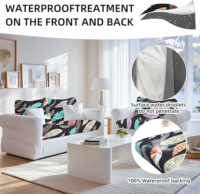 8Pcs Stretch Patio Cushion Covers Waterproof Outdoor Cushion Covers Patio Couch Cover Slipcovers, for Outdoor Furniture Protector Covers Replacement(Cover Only) (Feather)