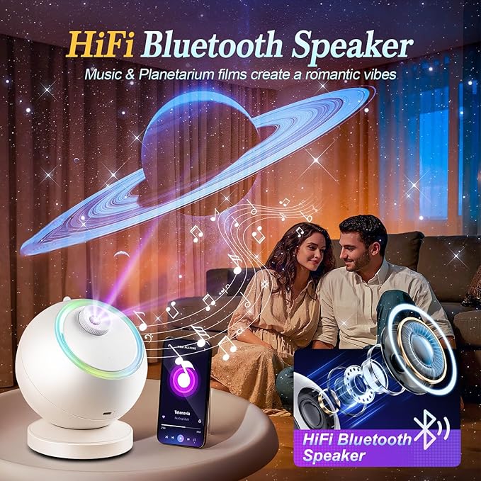 Planetarium Projector, HD Film Galaxy Projector for Bedroom, Rechargeable Star Galaxy Light with 15Music&Bluetooth, with Timer,Ceiling Decor Moon Lamp for Kids Room Decor