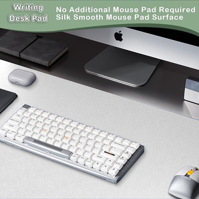 Boutilon Leather Desk Pad Protector,Non-Slip Mouse Pad,Laptop Desk Pad,Office Mouse Mat,Waterproof Leather Desk Blotter,Desk Writing Pad for Office and Home (L-Silver,35"x 17")