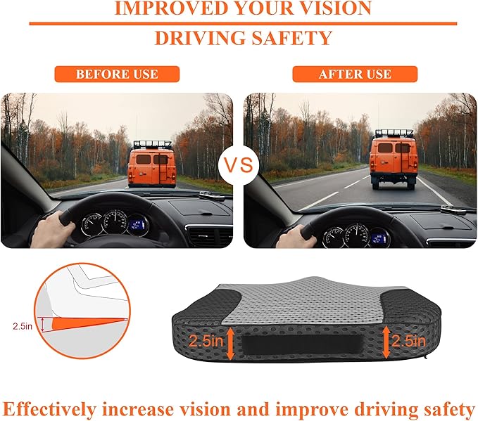 kingphenix Premium Car Seat Cushion, Memory Foam Driver Seat Cushion to Improve Driving View- Coccyx & Lower Back Pain Relief - Seat Cushion for Car, Truck, Office Chair (4D Mesh Gray&Black)