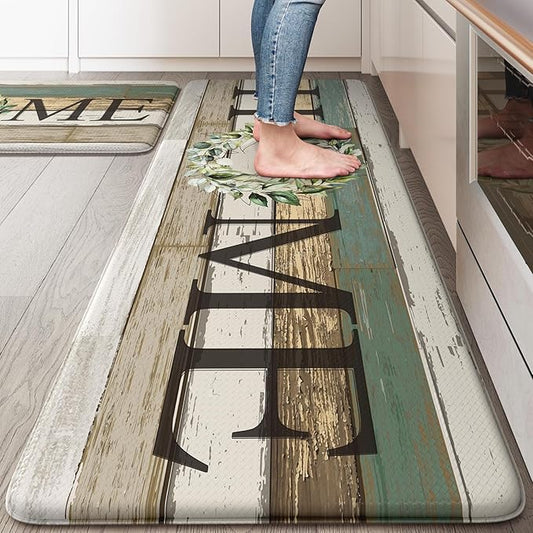 KIMODE Anti Fatigue Kitchen Mats for Floor 2 Piece, Non Slip Waterproof Kitchen Rugs, Cushioned Kitchen Floor Mats, Comfort Standing Mat for Sink, Laundry, Office, Desk Colorful 20"x47"+20"x32"